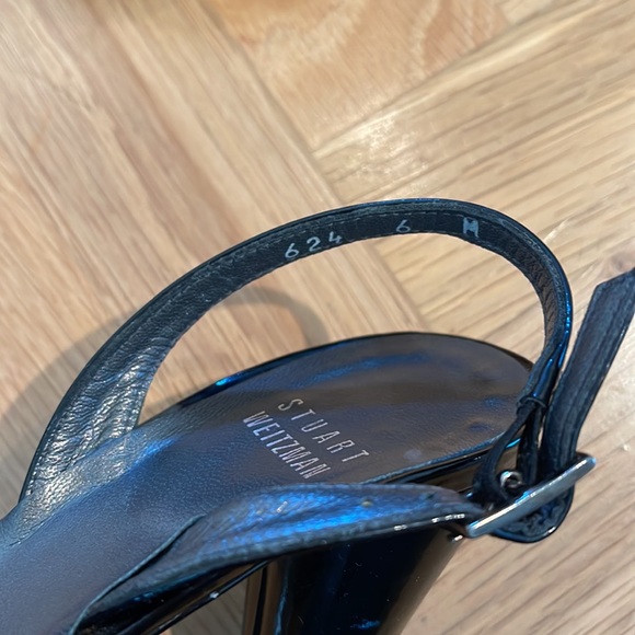 **SOLD** Stuart Weitzman 4.5” platform heel in satin black with fabric bow front - Picture 5 of 5